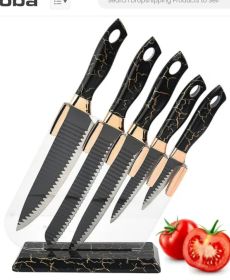 Knife Set for Kitchen, 6-Pieces Black Ultra Sharp Chef Knife Set with Ripple Blade