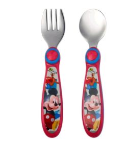 Disney Mickey Mouse Easy Grasp Fork & Spoon, Stainless Steel Toddler Flatware, 9 Months +