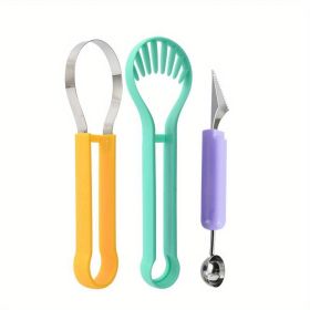 3pcs Set Kitchen Fruit Carving Knife Three-piece Set Of Stainless Steel Watermelon Digging Spoon Fruit Platter Tool Digging Ball Set