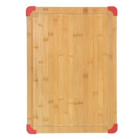 Farberware 15-inch by 21-inch Bamboo Wood Cutting Board with Red Non-slip Corners