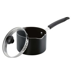 Farberware 3-Quart Aluminum Non-Stick Straining Saucepan With Lid, Black