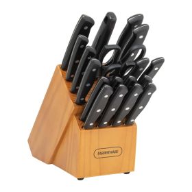 Farberware Stamped 20 Piece Triple Rivet Stainless Steel Kitchen Knife Set with Block Black