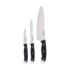 Farberware Classic 3 Piece Triple Riveted Knife Set Stainless Steel Black Handle