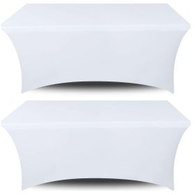 Stretch Spandex Table Covers 4FT Pack of 2 Fitted Tablecloths for Rectangle Tables Stretchy Wrinkle Resistant Folding Table Cover White