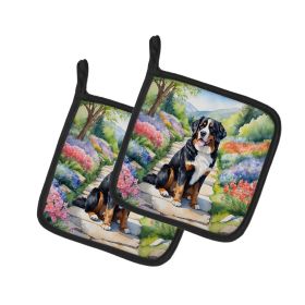 Bernese Mountain Dog Spring Path Pair of Pot Holders Kitchen Heat Resistant Pot Holders Sets Oven Hot Pads for Cooking Baking BBQ, 7 1/2 x 7 1/2