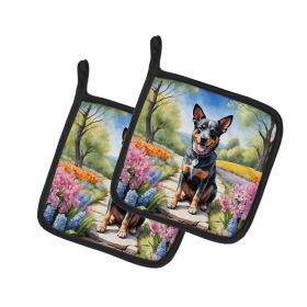 Australian Cattle Dog Spring Garden Pair of Pot Holders Kitchen Heat Resistant Pot Holders Sets Oven Hot Pads for Cooking Baking BBQ, 7 1/2 x 7 1/2