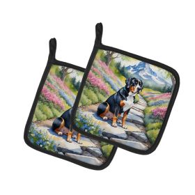 Greater Swiss Mountain Dog Spring Path Pair of Pot Holders Kitchen Heat Resistant Pot Holders Sets Oven Hot Pads for Cooking Baking BBQ, 7 1/2 x 7 1/2