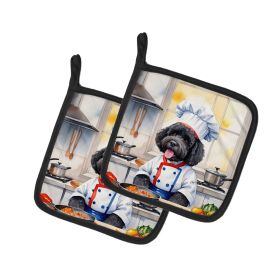 Portuguese Water Dog The Chef Pair of Pot Holders Kitchen Heat Resistant Pot Holders Sets Oven Hot Pads for Cooking Baking BBQ, 7 1/2 x 7 1/2