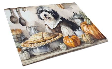 NEW Old English Sheepdog Fall Kitchen Pumpkins Glass Cutting Board Decorative Tempered Glass Kitchen Cutting and Serving Board Large Size Chopping Boa