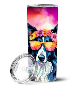 Border Collie Hippie Dawg Stainless Steel Skinny Tumbler Vacuum Double Walled Reusable Insulated Tumbler Travel Cup for Coffee Cocktails Gift with Lid