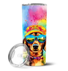 Dachshund Hippie Dawg Stainless Steel Skinny Tumbler Vacuum Double Walled Reusable Insulated Tumbler Travel Cup for Coffee Cocktails Gift with Lid