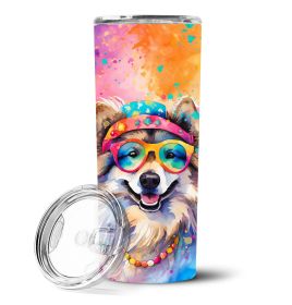 Keeshond Hippie Dawg Stainless Steel Skinny Tumbler Vacuum Double Walled Reusable Insulated Tumbler Travel Cup for Coffee Cocktails Gift with Lid