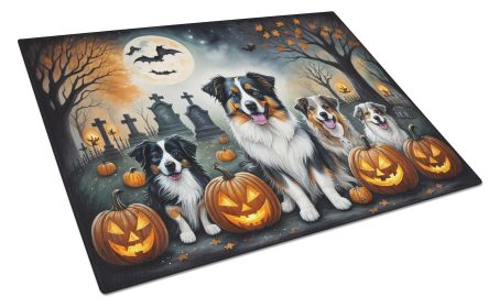 NEW Australian Shepherd Spooky Halloween Glass Cutting Board Decorative Tempered Glass Kitchen Cutting and Serving Board Large Size Chopping Board