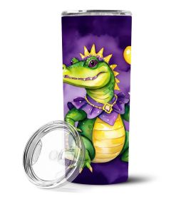 Alligator Mardi Gras Stainless Steel Skinny Tumbler Vacuum Double Walled Reusable Insulated Tumbler Travel Cup for Coffee Cocktails Gift with Lid