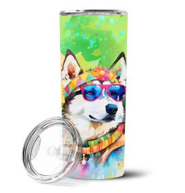 Siberian Husky Hippie Dawg Stainless Steel Skinny Tumbler Vacuum Double Walled Reusable Insulated Tumbler Travel Cup for Coffee Cocktails Gift with Li