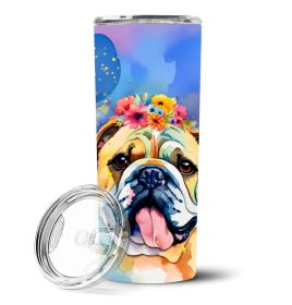 English Bulldog Hippie Dawg Stainless Steel Skinny Tumbler Vacuum Double Walled Reusable Insulated Tumbler Travel Cup for Coffee Cocktails Gift with L