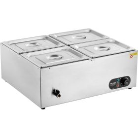 VEVOR 4-Pan Commercial Food Warmer, 4 x 12QT Electric Steam Table