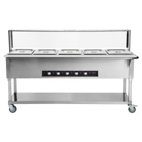 VEVOR 5-Pan Commercial Food Warmer, 5 x 20.6QT Electric Steam Table, 3750W Professional Buffet Catering Food Warmer with Acrylic Sneeze Guard