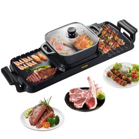 VEVOR 2 in 1 Electric Grill and Hot Pot, 2400W BBQ Pan Grill and Hot Pot, Multifunctional Teppanyaki Grill Pot with Dual Temp Control