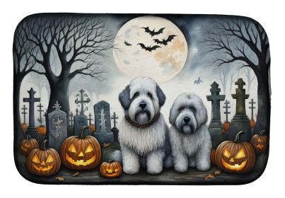 Old English Sheepdog Spooky Halloween Dish Drying Mat Absorbent Dish Drying Mat Pad for Kitchen Counter Dish Drainer Mat for Countertop, 14 x 21"