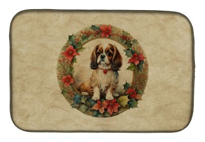 English Toy Spaniel Christmas Flowers Dish Drying Mat Absorbent Dish Drying Mat Pad for Kitchen Counter Dish Drainer Mat for Countertop, 14 x 21"