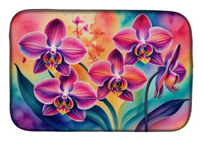 Orchids in Color Dish Drying Mat Absorbent Dish Drying Mat Pad for Kitchen Counter Dish Drainer Mat for Countertop, 14 x 21", Multicolor