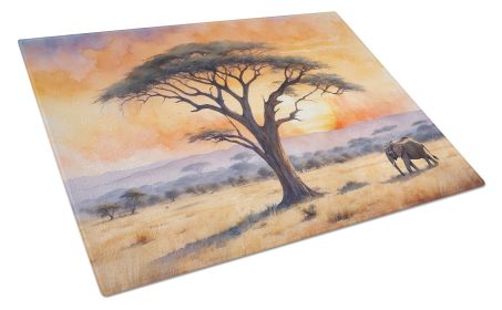 Elephants Savanna Sunrise Glass Cutting Board Decorative Tempered Glass Kitchen Cutting and Serving Board Large Size Chopping Board