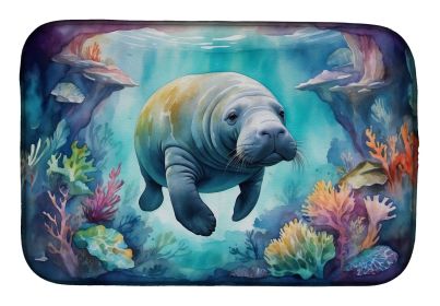 Manatee in a Dreamscape Dish Drying Mat Absorbent Dish Drying Mat Pad for Kitchen Counter Dish Drainer Mat for Countertop, 14 x 21", Multicolor