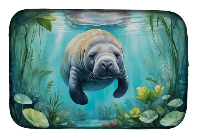 Manatee in a Crystal-Clear Spring Dish Drying Mat Absorbent Dish Drying Mat Pad for Kitchen Counter Dish Drainer Mat for Countertop, 14 x 21"