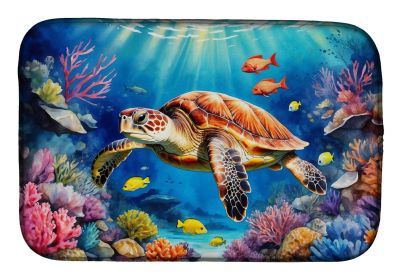 Turtle and Reefs Dish Drying Mat Absorbent Dish Drying Mat Pad for Kitchen Counter Dish Drainer Mat for Countertop, 14 x 21", Multicolor