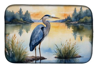 Blue Heron in the Golden Hour Dish Drying Mat Absorbent Dish Drying Mat Pad for Kitchen Counter Dish Drainer Mat for Countertop, 14 x 21", Multicolor