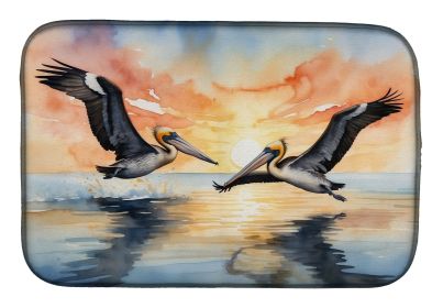 Pelicans Flying Dish Drying Mat Absorbent Dish Drying Mat Pad for Kitchen Counter Dish Drainer Mat for Countertop, 14 x 21", Multicolor