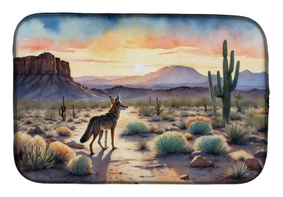 Desert Sunset Coyote Dish Drying Mat Absorbent Dish Drying Mat Pad for Kitchen Counter Dish Drainer Mat for Countertop, 14 x 21", Multicolor