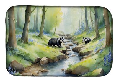 Woodland Spring Badgers Dish Drying Mat Absorbent Dish Drying Mat Pad for Kitchen Counter Dish Drainer Mat for Countertop, 14 x 21", Multicolor