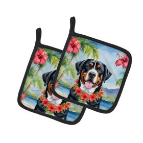 Greater Swiss Mountain Dog Luau Pair of Pot Holders Kitchen Heat Resistant Pot Holders Sets Oven Hot Pads for Cooking Baking BBQ, 7 1/2 x 7 1/2