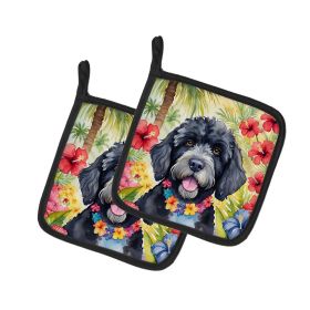 Portuguese Water Dog Luau Pair of Pot Holders Kitchen Heat Resistant Pot Holders Sets Oven Hot Pads for Cooking Baking BBQ, 7 1/2 x 7 1/2