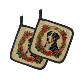 Greater Swiss Mountain Dog Christmas Flowers Pair of Pot Holders Kitchen Heat Resistant Pot Holders Sets Oven Hot Pads for Cooking Baking BBQ