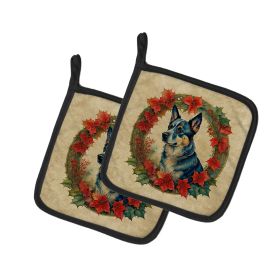 Australian Cattle Dog Christmas Flowers Pair of Pot Holders Kitchen Heat Resistant Pot Holders Sets Oven Hot Pads for Cooking Baking BBQ