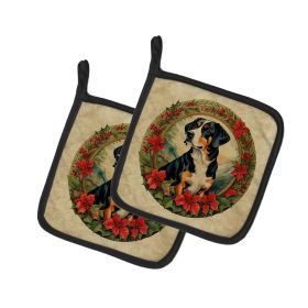 Entlebucher Mountain Dog Christmas Flowers Pair of Pot Holders Kitchen Heat Resistant Pot Holders Sets Oven Hot Pads for Cooking Baking BBQ