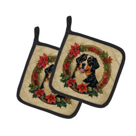 Bernese Mountain Dog Christmas Flowers Pair of Pot Holders Kitchen Heat Resistant Pot Holders Sets Oven Hot Pads for Cooking Baking BBQ, 7 1/2 x 7 1/2