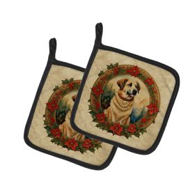 Anatolian Shepherd Dog Christmas Flowers Pair of Pot Holders Kitchen Heat Resistant Pot Holders Sets Oven Hot Pads for Cooking Baking BBQ