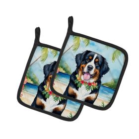 Bernese Mountain Dog Luau Pair of Pot Holders Kitchen Heat Resistant Pot Holders Sets Oven Hot Pads for Cooking Baking BBQ, 7 1/2 x 7 1/2