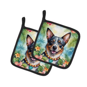 Australian Cattle Dog Luau Pair of Pot Holders Kitchen Heat Resistant Pot Holders Sets Oven Hot Pads for Cooking Baking BBQ, 7 1/2 x 7 1/2