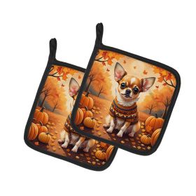 Chihuahua Fall Pair of Pot Holders Kitchen Heat Resistant Pot Holders Sets Oven Hot Pads for Cooking Baking BBQ, 7 1/2 x 7 1/2