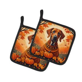 Rhodesian Ridgeback Fall Pair of Pot Holders Kitchen Heat Resistant Pot Holders Sets Oven Hot Pads for Cooking Baking BBQ, 7 1/2 x 7 1/2