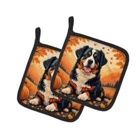 Bernese Mountain Dog Fall Pair of Pot Holders Kitchen Heat Resistant Pot Holders Sets Oven Hot Pads for Cooking Baking BBQ, 7 1/2 x 7 1/2