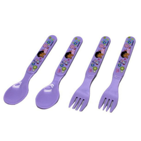 4pcs Lavender Colored Floral Dora and Boots Kids Spoon and Fork Set