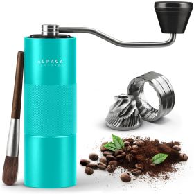 Manual Coffee Grinder Aqua Sky Color Stainless Steel Conical Burr Coffee Grinder Manual with Adjustable Setting Double Bearing Hand Espresso Grinder P