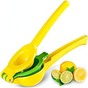 Metal 2-In-1 Lemon Lime Squeezer - Hand Juicer Lemon Squeezer - Max Extraction Manual Citrus Juicer (Color: Yellow-green)