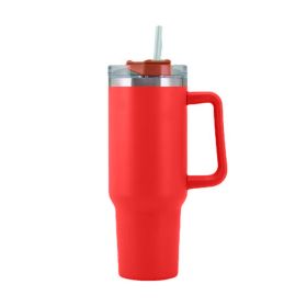 30OZ Straw Coffee Insulation Cup With Handle Portable Car Stainless Steel Water Bottle LargeCapacity Travel BPA Free Thermal Mug (capacity: 1PC, Color: 30oz Red)